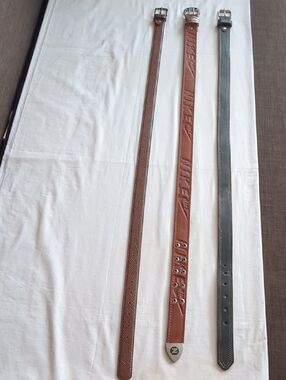 Mens 36-42 Leather Stitched  Diff Colors Set Of 3 Metal Buckle Belts Bundle NWOT